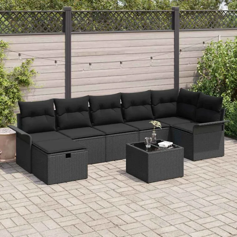 Sodo Sofų Rinkinys su pagalve 8 pcs Juoda poliratanas