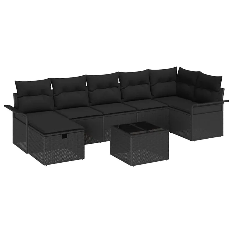 Sodo Sofų Rinkinys su pagalve 8 pcs Juoda poliratanas