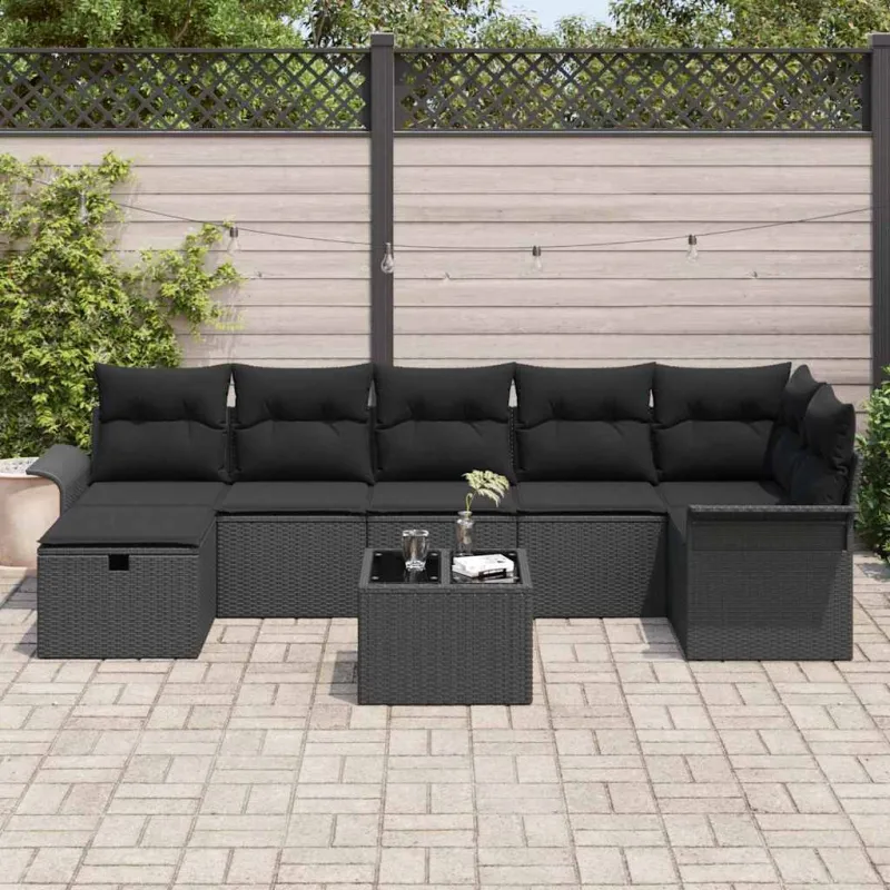 Sodo Sofų Rinkinys su pagalve 8 pcs Juoda poliratanas
