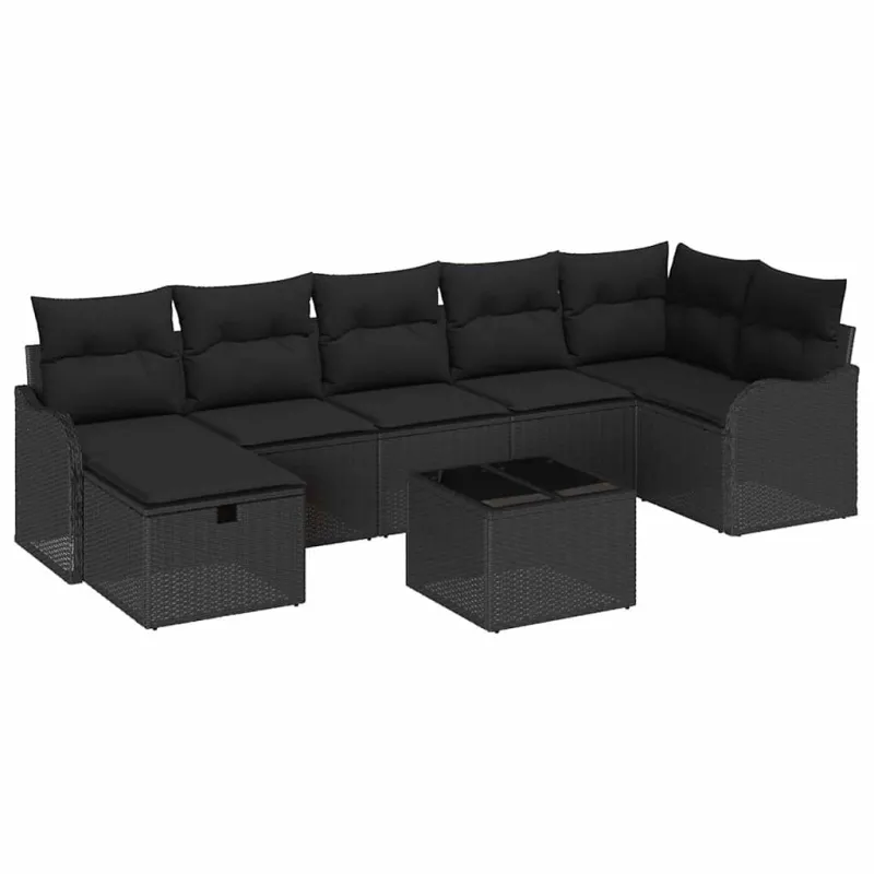 Sofos komplektas su pagalve su saugykla 8 pcs Juoda poliratanas