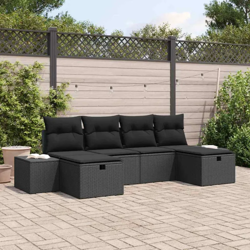 Sodo Sofų Rinkinys su pagalve 6 pcs Juoda poliratanas