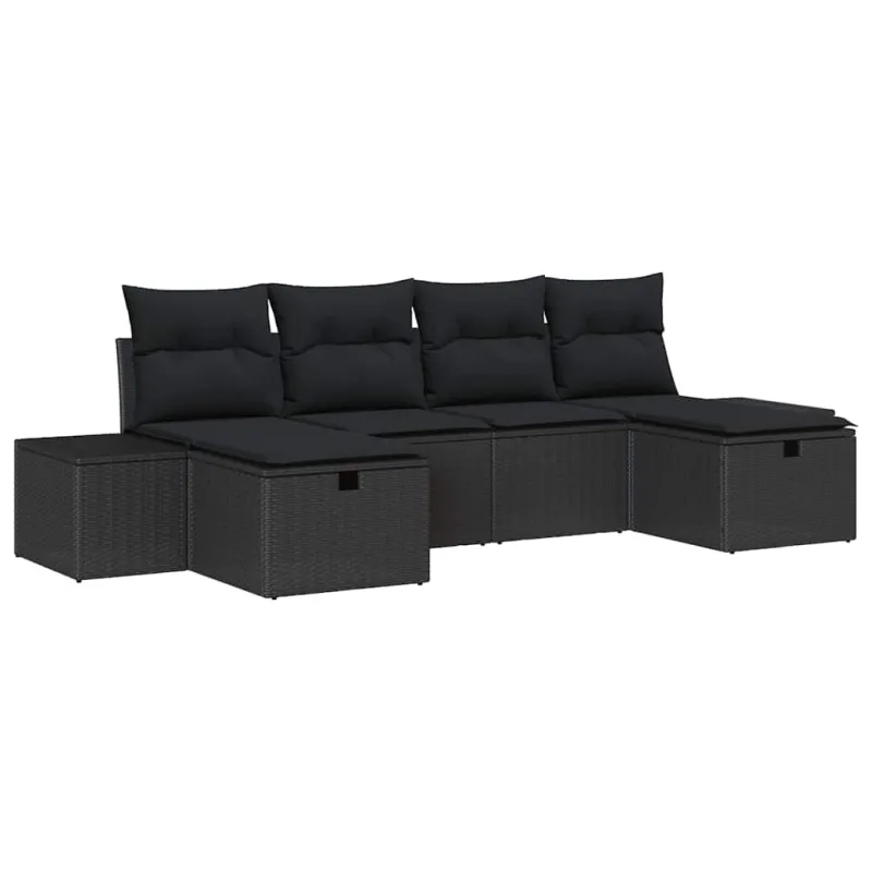 Sodo Sofų Rinkinys su pagalve 6 pcs Juoda poliratanas