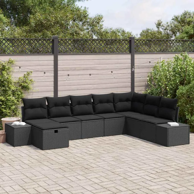 Sodo Sofų Rinkinys su pagalve 8 pcs Juoda Poli ratanas