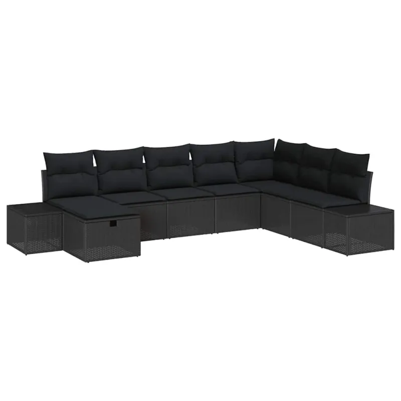 Sodo Sofų Rinkinys su pagalve 8 pcs Juoda Poli ratanas