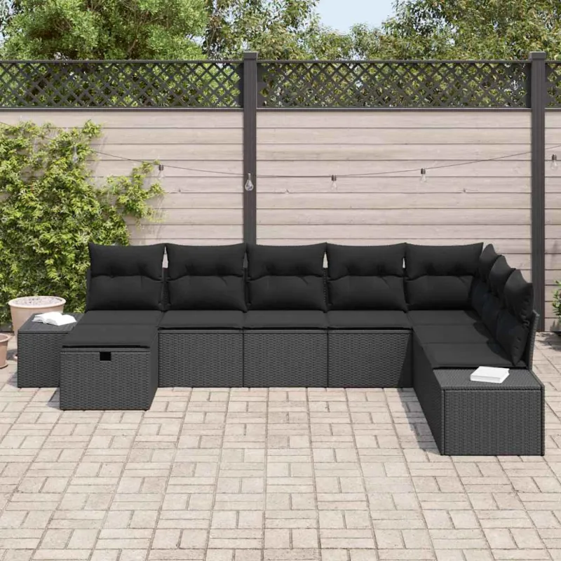 Sodo Sofų Rinkinys su pagalve 8 pcs Juoda Poli ratanas