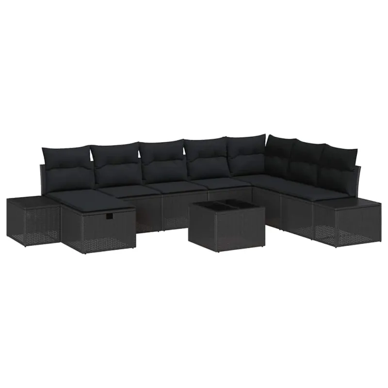 Sodo Sofų Rinkinys su pagalve 9 pcs Juoda Poli ratanas