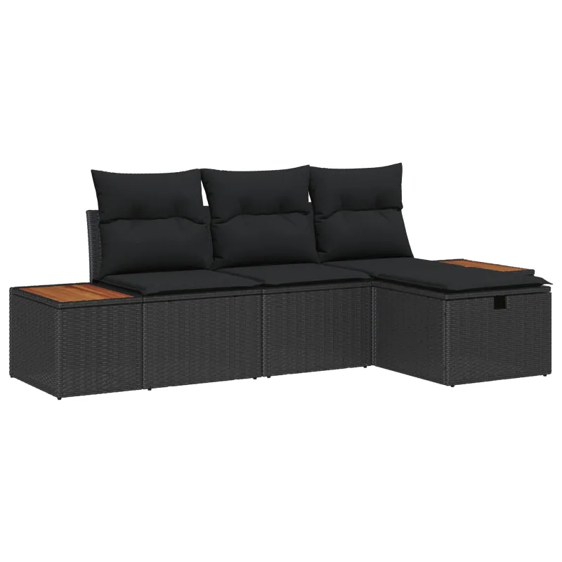 Sodo Sofų Rinkinys su pagalve 4 pcs Juoda poliratanas