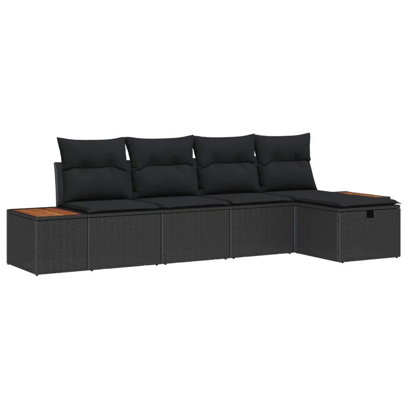 Sodo Sofų Rinkinys su pagalve 5 pcs Juoda Poli ratanas