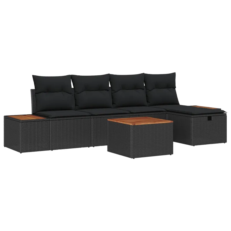 Sodo Sofų Rinkinys su pagalve 6 pcs Juoda Poli ratanas