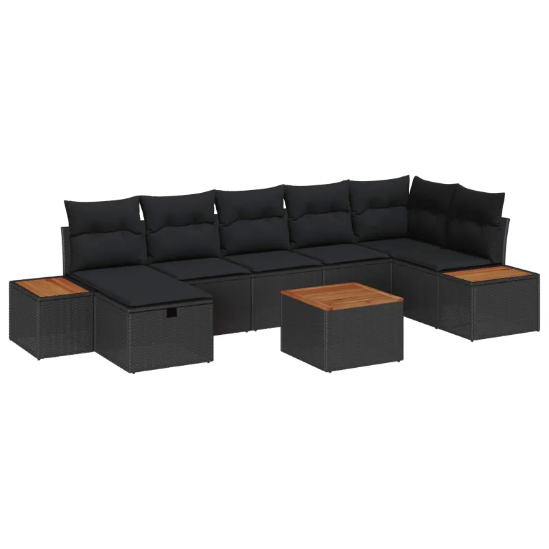 Sodo Sofų Rinkinys su pagalve 8 pcs Juoda Poli ratanas