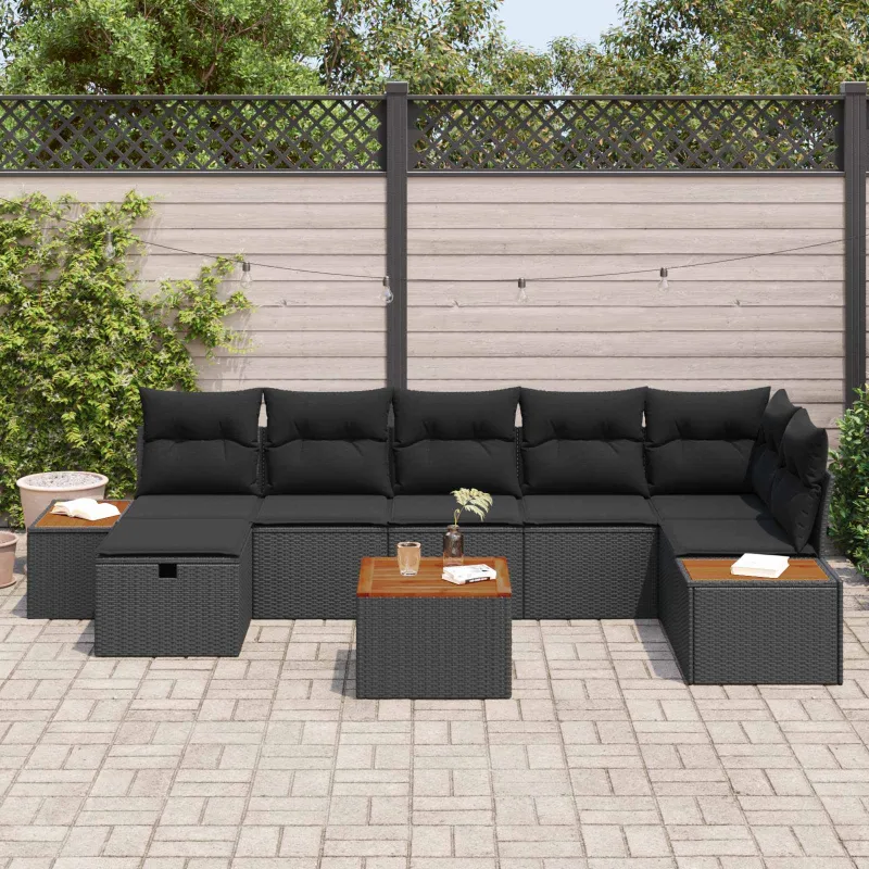 Sodo Sofų Rinkinys su pagalve 8 pcs Juoda Poli ratanas