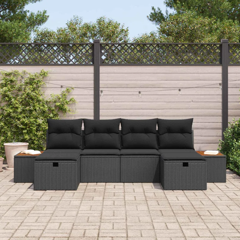 Sodo Sofų Rinkinys 6 pcs Juoda 55 x 62 x 69 cm Poli ratanas