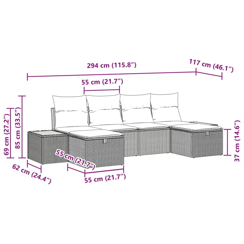 Sodo Sofų Rinkinys 6 pcs Juoda 55 x 62 x 69 cm Poli ratanas
