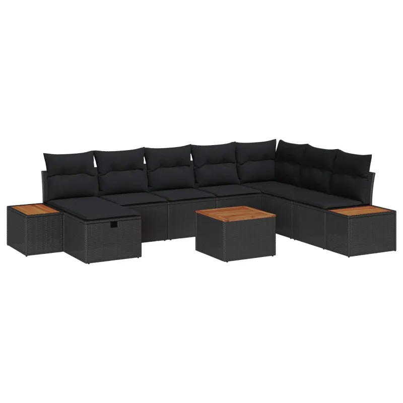 Sodo Sofų Rinkinys su pagalve 9 pcs Juoda Poli ratanas