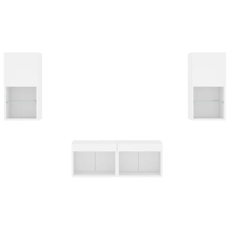 Sieninės TV spintelės su LED lemputėmis, 4 dalių, baltos