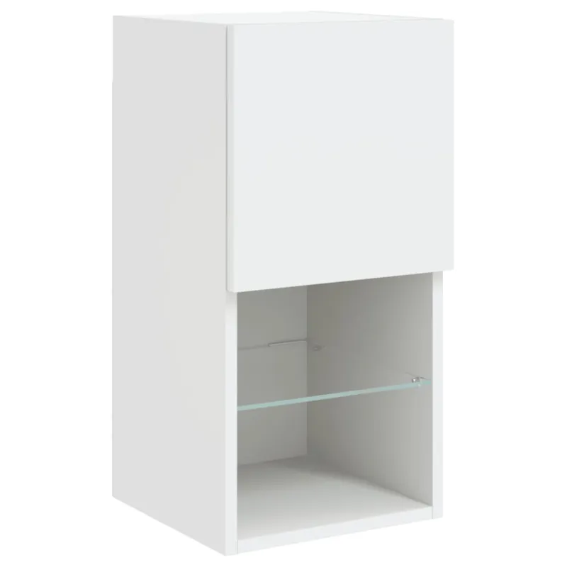 Sieninė TV sekcija su LED, 6 dalių, balta, apdirbta mediena