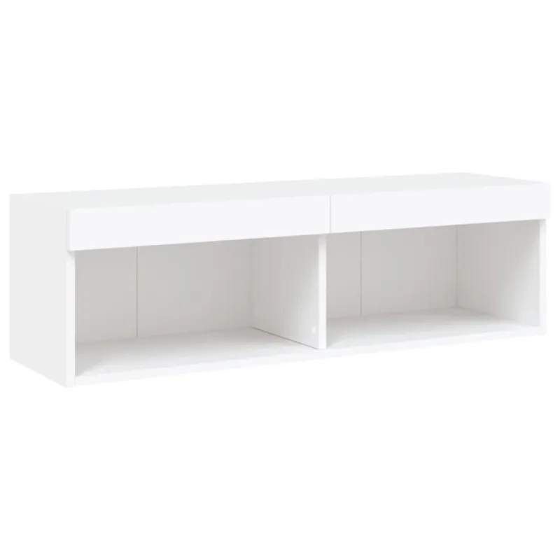 Sieninė TV sekcija su LED, 6 dalių, balta, apdirbta mediena