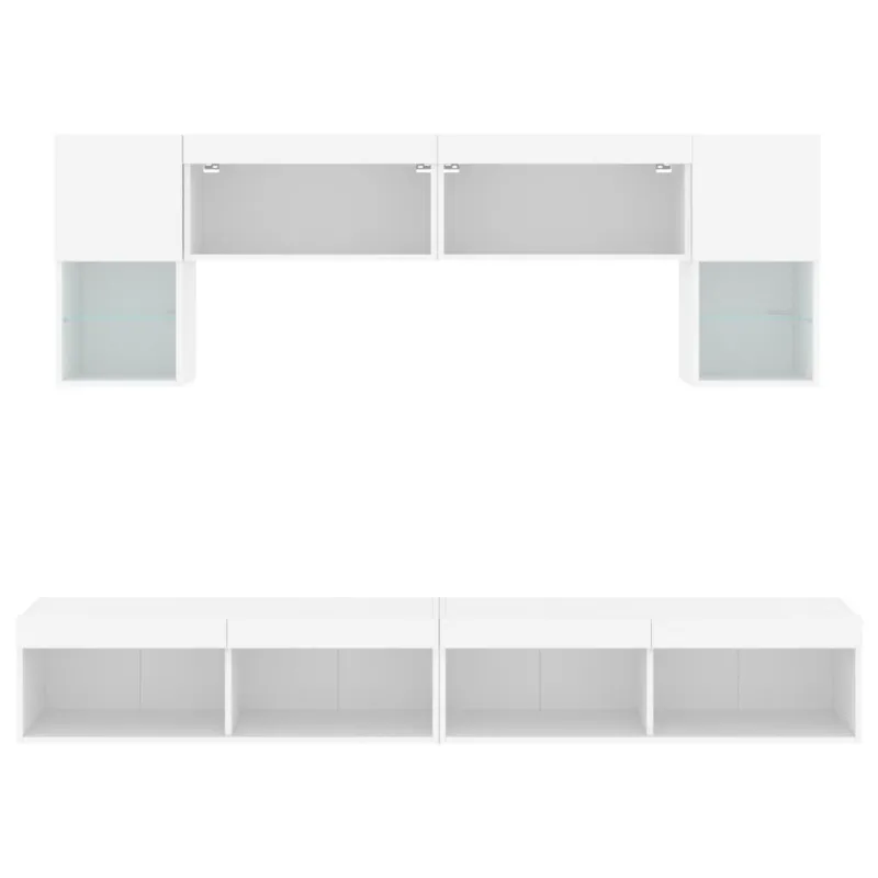 Sieninė TV sekcija su LED, 6 dalių, balta, apdirbta mediena