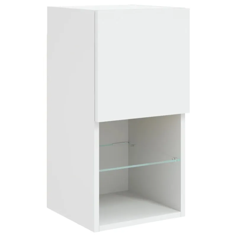 Sieninė TV sekcija su LED, 6 dalių, balta, apdirbta mediena