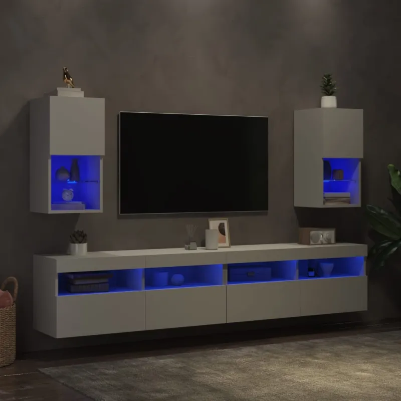 TV spintelės su LED lemputėmis, 2vnt., baltos, 30,5x30x60cm