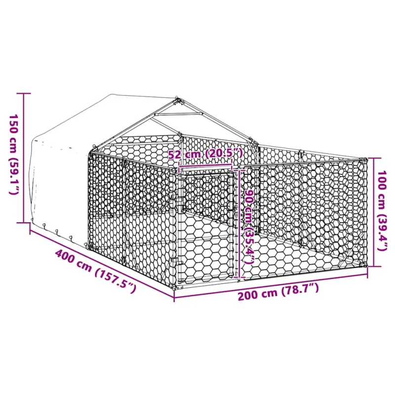 Lauko voljeras šunims su aptvaru, 4x2x1,5m, plienas