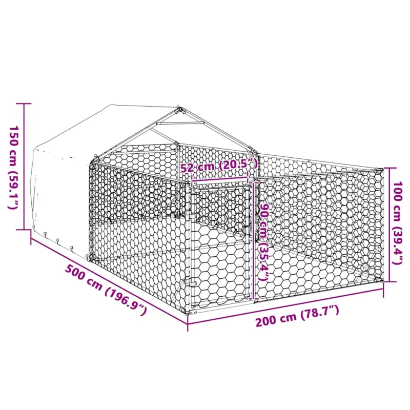 Lauko voljeras šunims su aptvaru, 5x2x1,5m, plienas