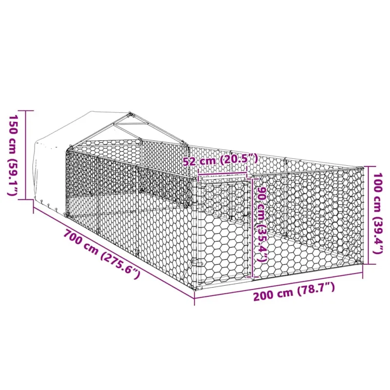 Lauko voljeras šunims su aptvaru, 7x2x1,5m, plienas
