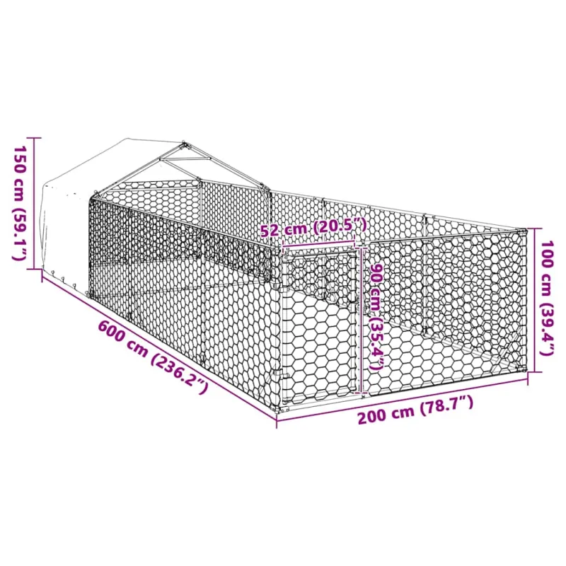 Lauko voljeras šunims su aptvaru, 6x2x1,5m, plienas