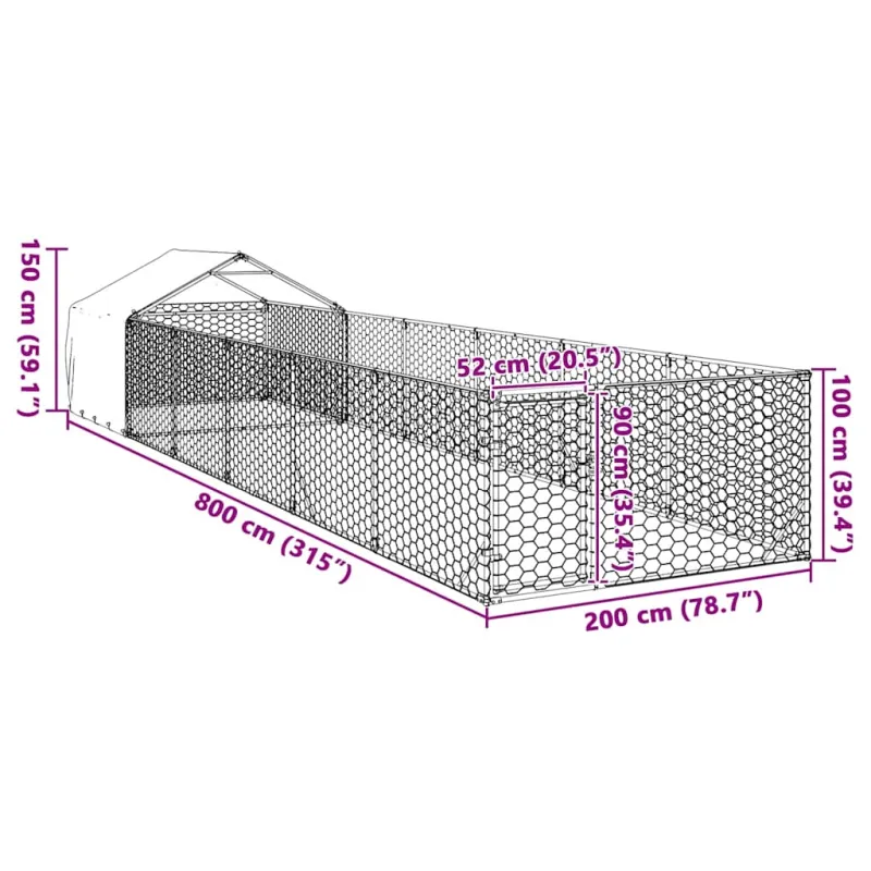 Lauko voljeras šunims su aptvaru, 8x2x1,5m, plienas