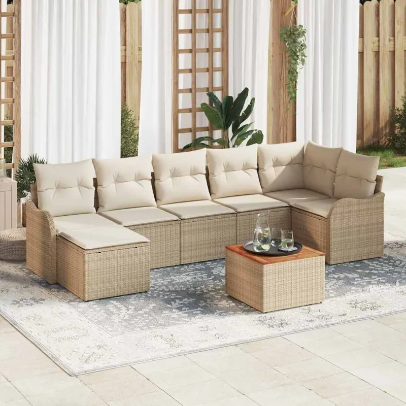 Sodo sohvaryhmä 8 osaa beige ja kermaisen väristä polyrattanaa