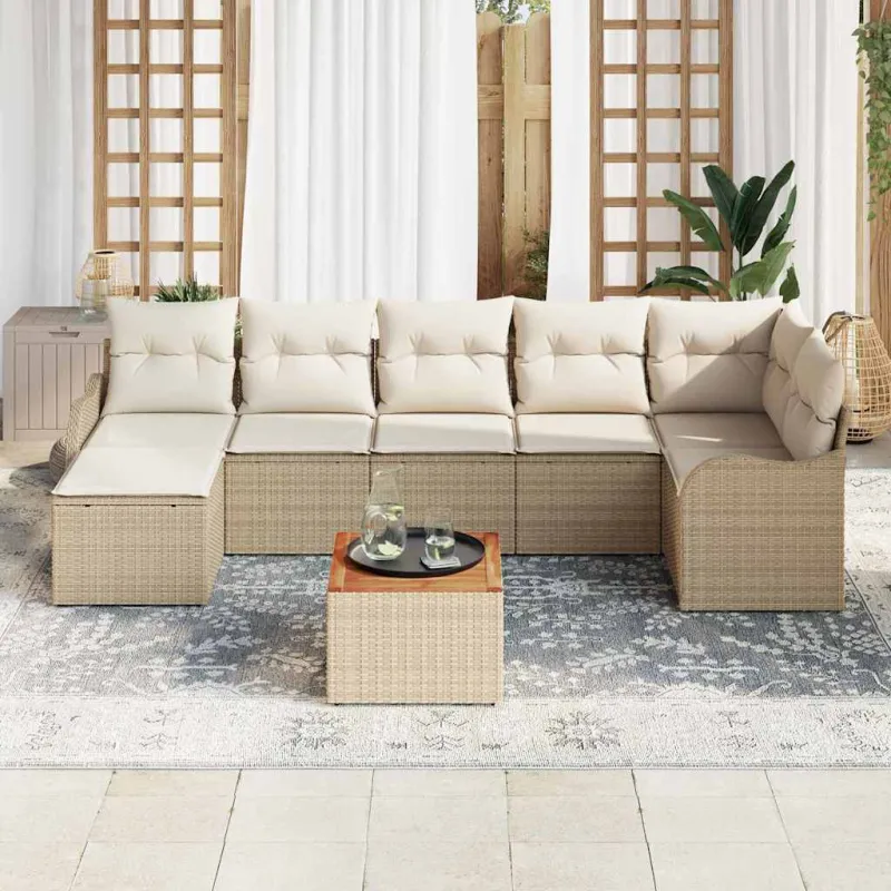 Sodo sohvaryhmä 8 osaa beige ja kermaisen väristä polyrattanaa