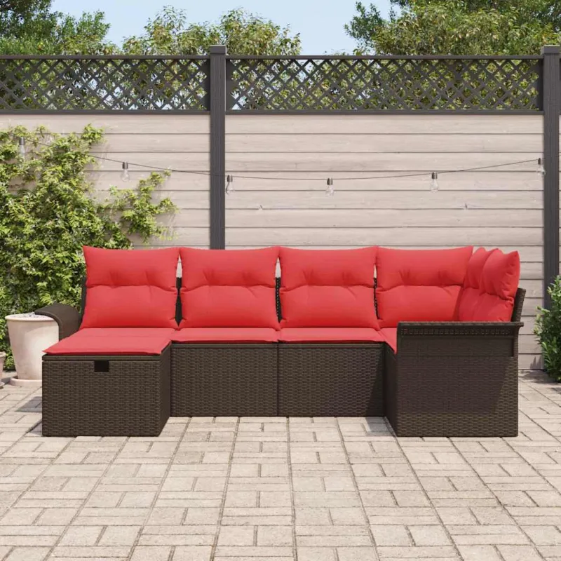 Sodo Sofų Rinkinys su pagalve 6 pcs Ruda ir raudona poliratanas