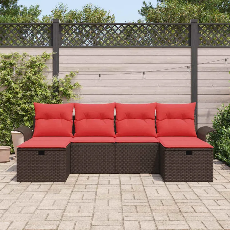 Sodo Sofų Rinkinys su pagalve 6 pcs Ruda ir raudona poliratanas