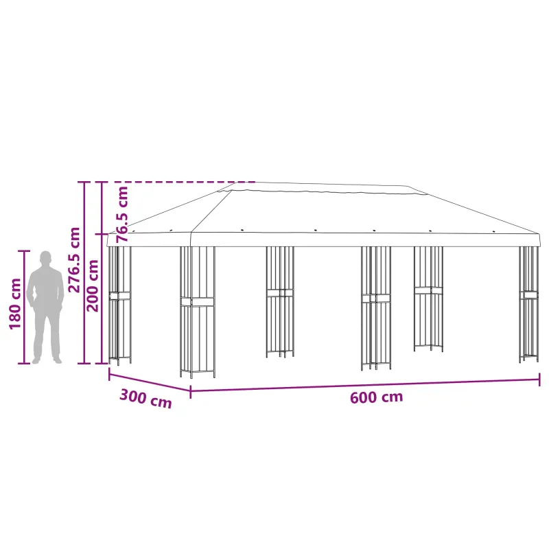 Paviljonas su šoninėmis sienelėmis 6 x 3 m Taupe