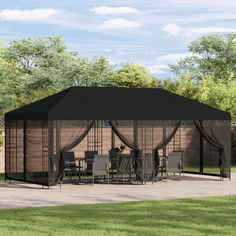 Paviljonas su šoninėmis sienelėmis 6 x 3 m Juoda