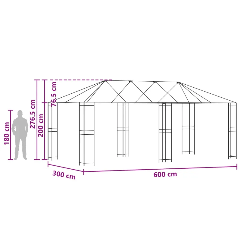 Gazebo rėmas 6 x 3 m Juoda Plienas