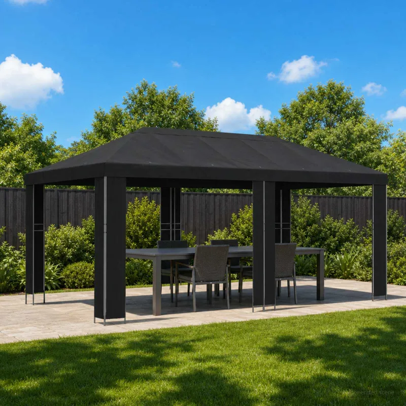 Sodo Paviljonas 6 x 3 m Juoda Poliesteris ir plienas 190