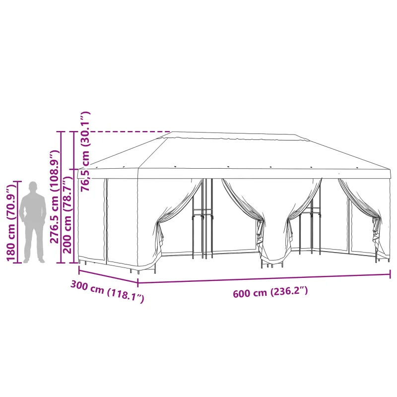 Paviljonas su šoninėmis sienelėmis 6 x 3 m Oranžinė