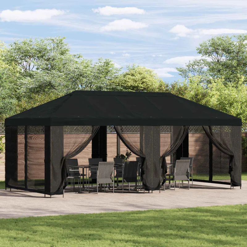 Paviljonas su šoninėmis sienelėmis 6 x 3 m Juoda