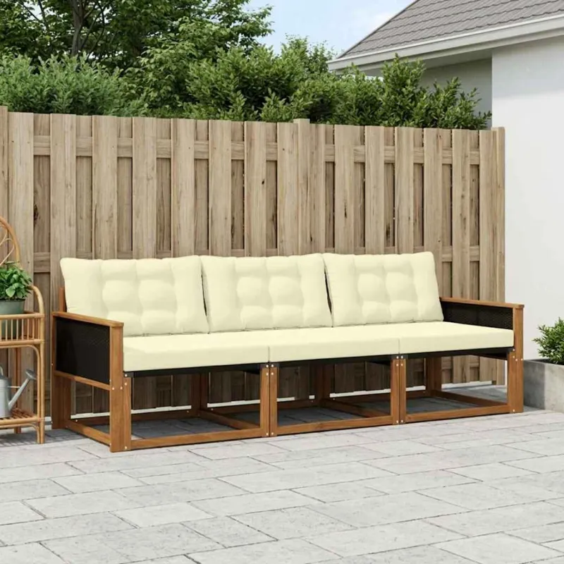 Lauko sofos komplektas su pagalve 3 pcs Natūralus ir grietinėlė