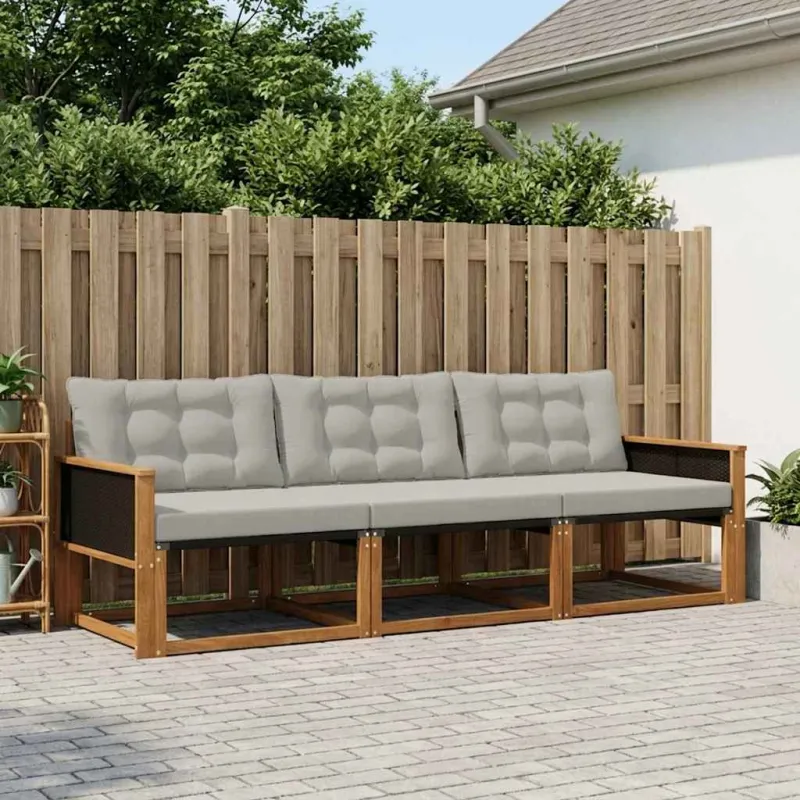 Lauko sofos komplektas 3 pcs Natūrali ir šviesiai pilka