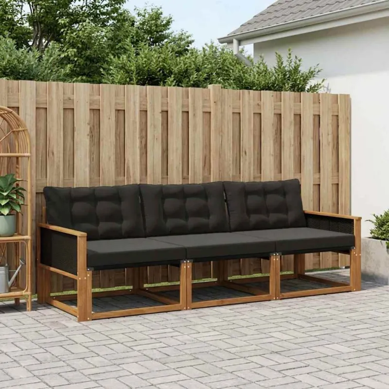 Lauko sofos komplektas su pagalve 3 pcs Natūrali ir juoda