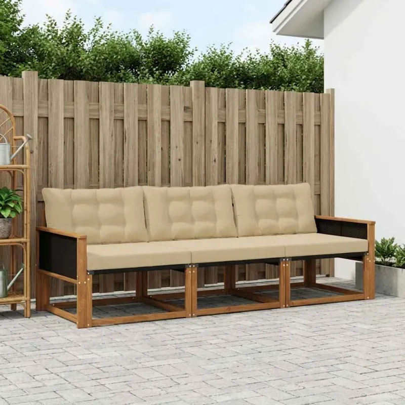 Lauko sofos komplektas su pagalve 3 pcs Natūralus ir bežinis