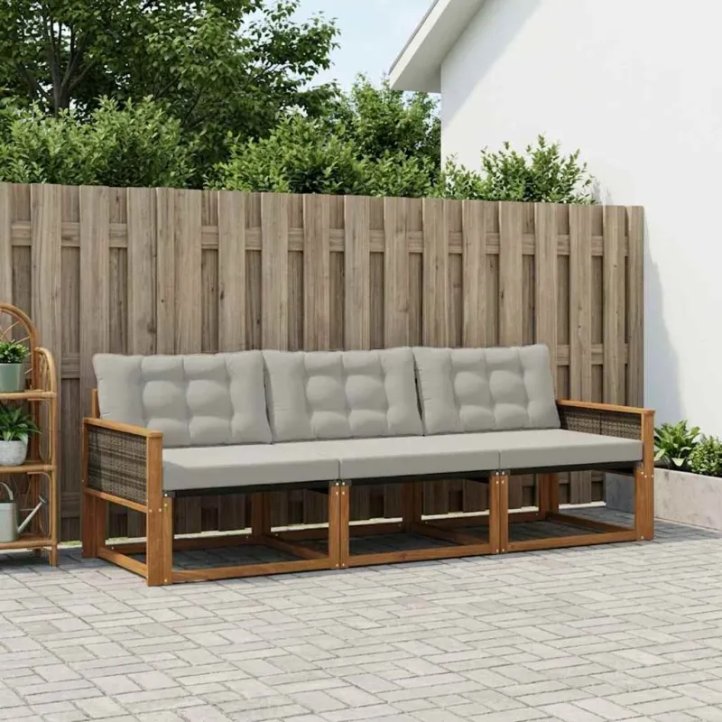 Lauko sofos komplektas 3 pcs Natūrali ir šviesiai pilka