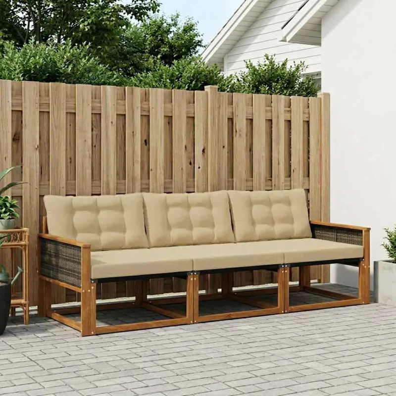 Lauko sofos komplektas su pagalve 3 pcs Natūralus ir bežinis