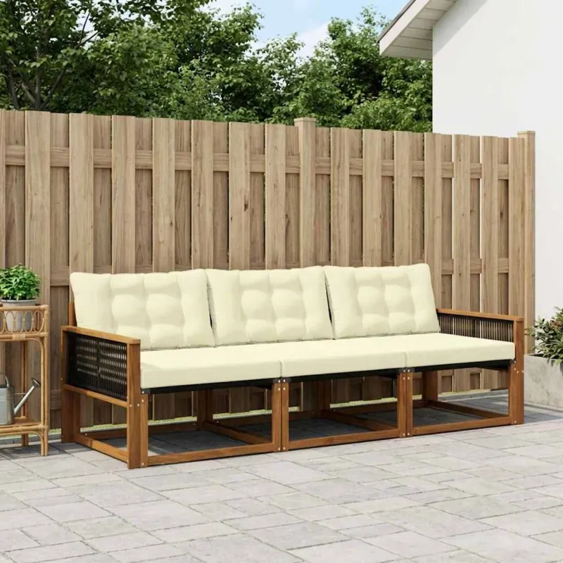 Lauko sofos komplektas su pagalve 3 pcs Natūralus ir grietinėlė
