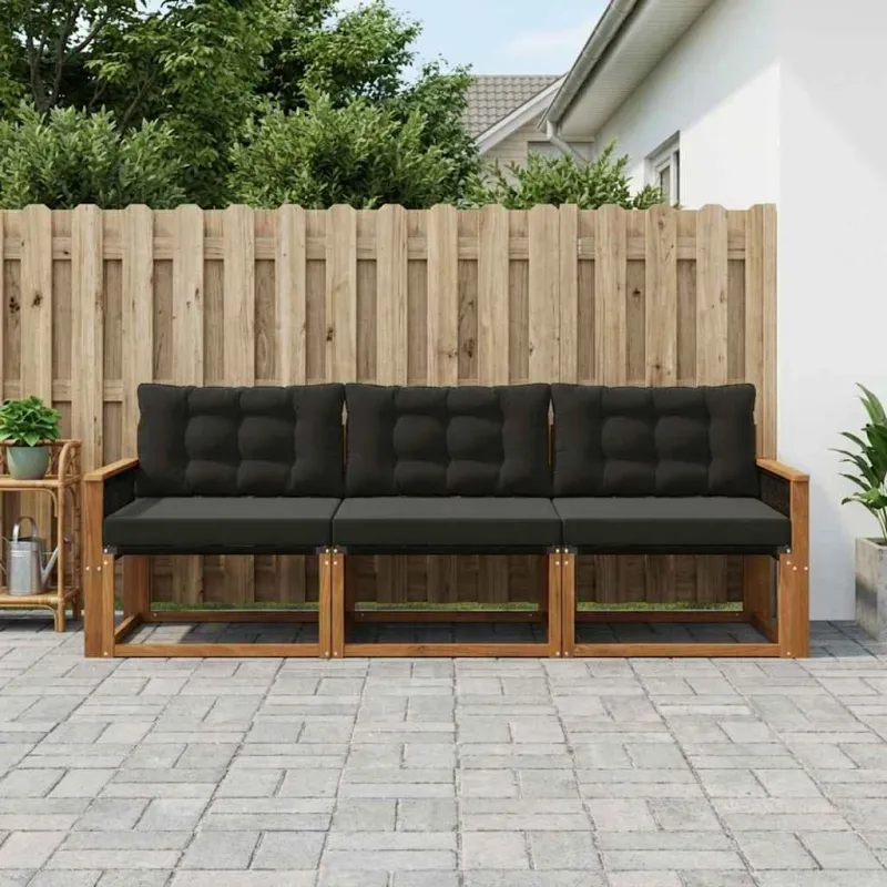 Lauko sofos komplektas su pagalve 3 pcs Natūrali ir juoda
