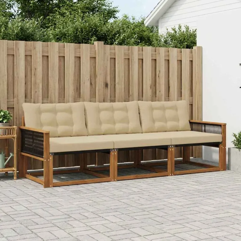 Lauko sofos komplektas su pagalve 3 pcs Natūralus ir bežinis