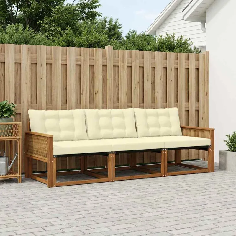 Lauko sofos komplektas su pagalve 3 pcs Natūralus ir grietinėlė