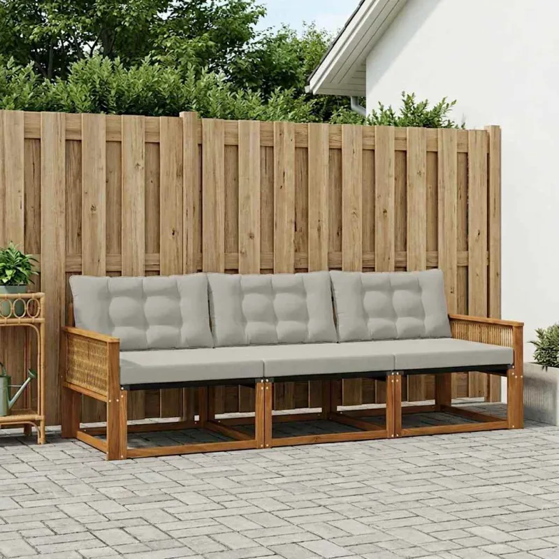 Lauko sofos komplektas 3 pcs Natūrali ir šviesiai pilka